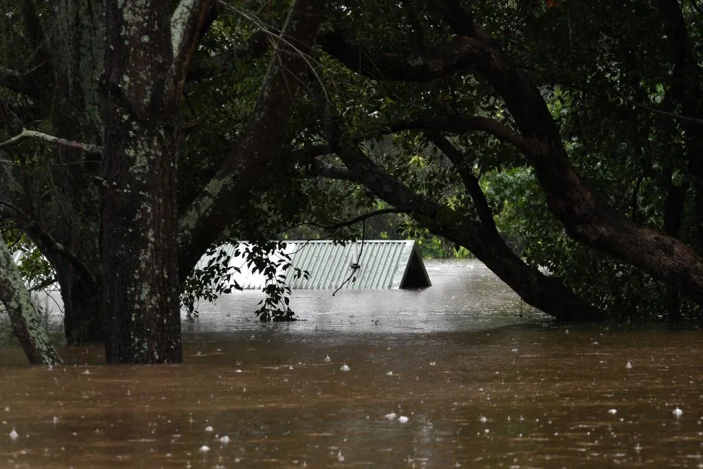 An inundated structure by floodwaters is seen in Richmond, Sydney on March 22, 2021. (Saeed Khan/AFP via Getty Images)
