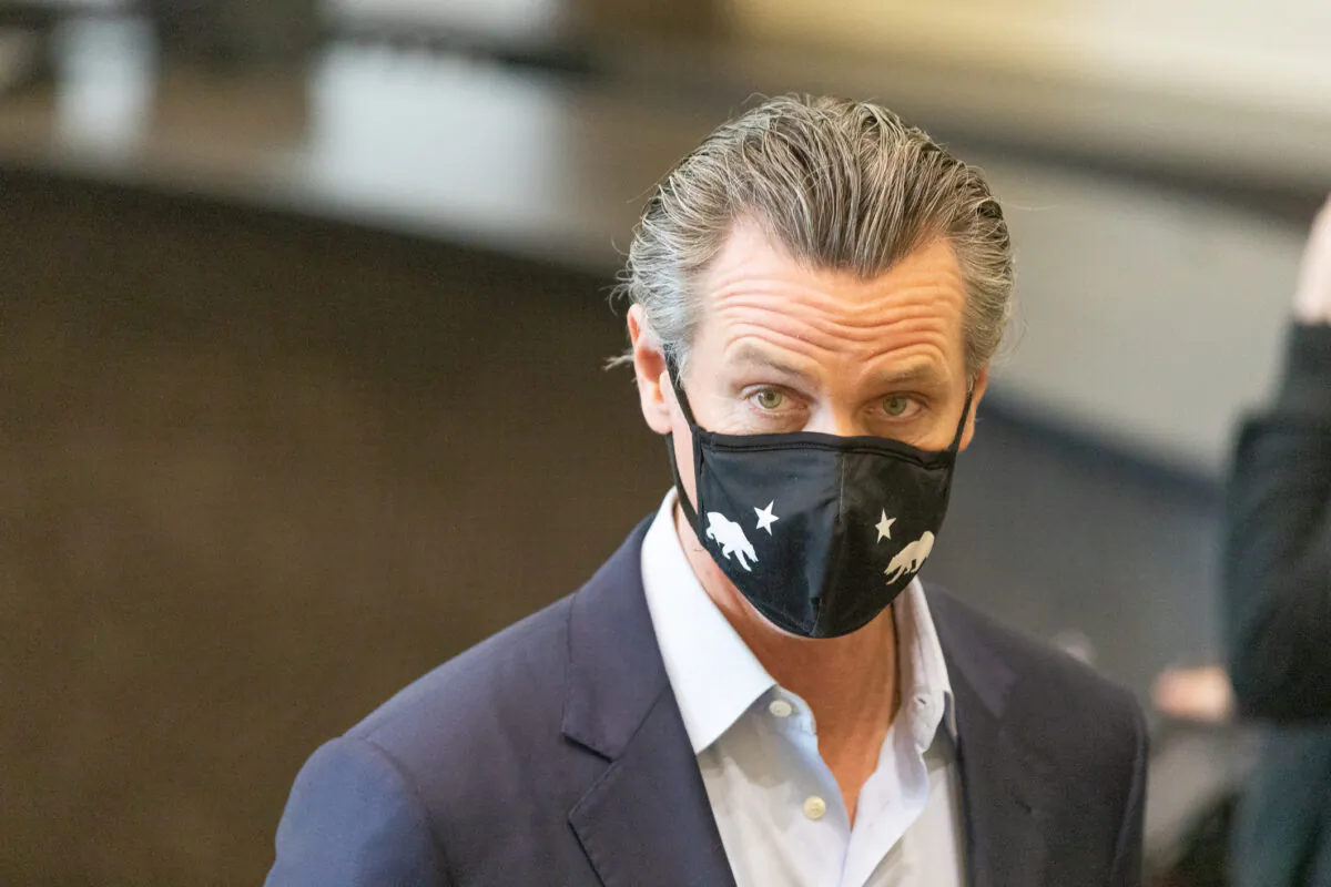 California Gov. Gavin Newsom speaks at California State University Long Beach on March 3, 2021. (John Fredricks/The Epoch Times)