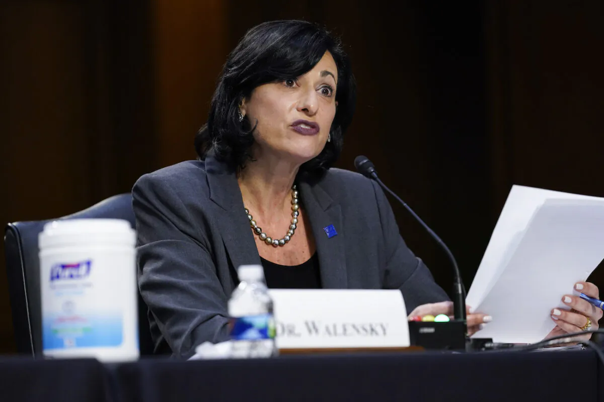 Rochelle Walensky, director of the Centers for Disease Control and Prevention testifies during a Senate hearing on the federal COVID-19 response on Capitol Hill in Washington, on March 18, 2021. (Susan Walsh/Pool/Getty Images)