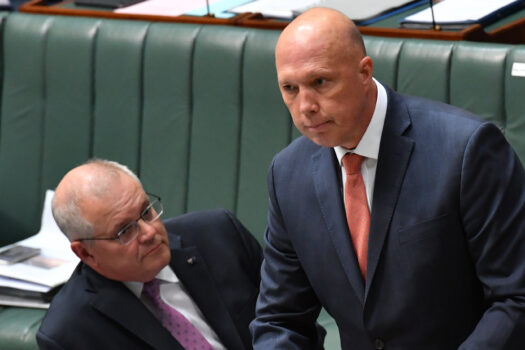 Prime Minister Scott Morrison (L) and Minister for Home Affairs Peter Dutton