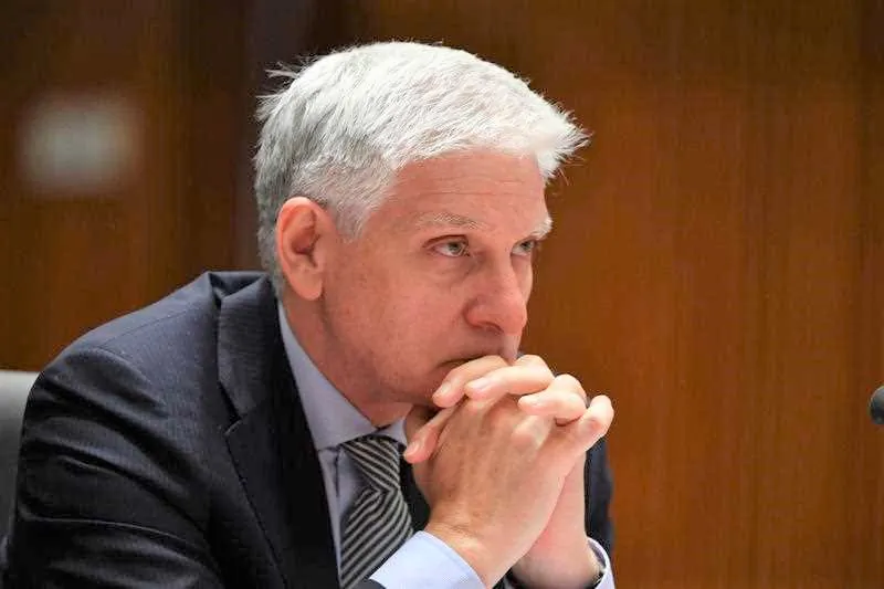 Secretary of the Attorney-General's Department Chris Moraitis appears before a Senate estimates hearing in Canberra, Oct. 22, 2020. (AAP Image/Mick Tsikas)
