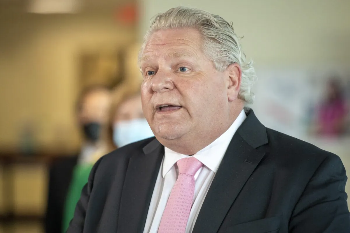 Ontario Premier Doug Ford holds his daily briefing at Rouge Valley Hospital in Toronto on March 22, 2021. (Frank Gunn/The Canadian Press)