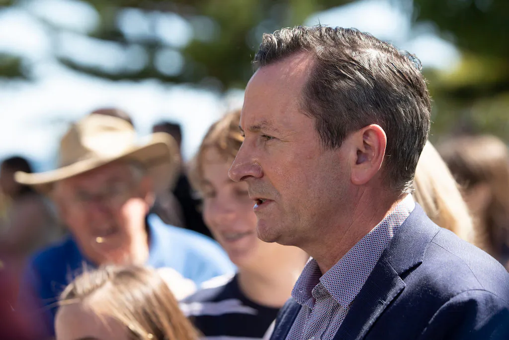 Premier elect Mark McGowan speaks to the media at the foreshore in Rockingham on March 14, 2021 in Perth, Australia. (Photo by Will Russell/Getty Images)