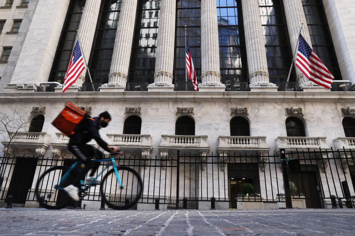 The New York Stock Exchange (NYSE) in lower Manhattan on March 9, 2021, in New York City. (Spencer Platt/Getty Images)
