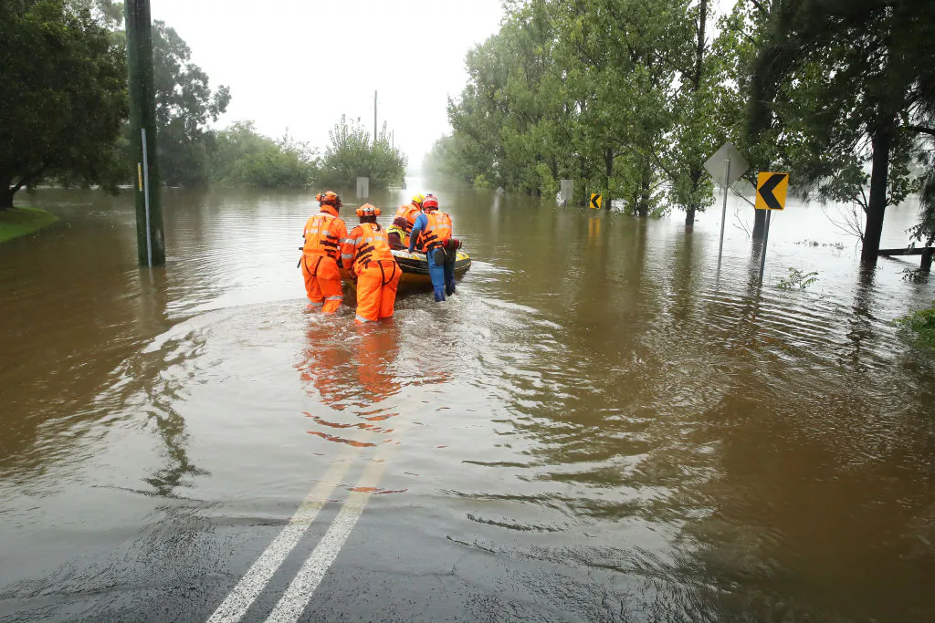 SES workers launch their rescue craft into the flooded Hawkesbury river along Inalls lane in Richmond on March 23, 2021 in Sydney, Australia. (Mark Kolbe/Getty Images)