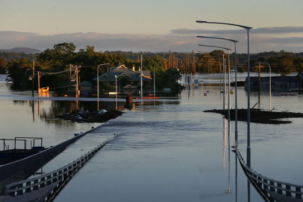 The Windsor Bridge is seen submerged under rising floodwaters along the Hawkesbury River in Sydney, Australia, on March 24, 2021. (Lisa Maree Williams/Getty Images)