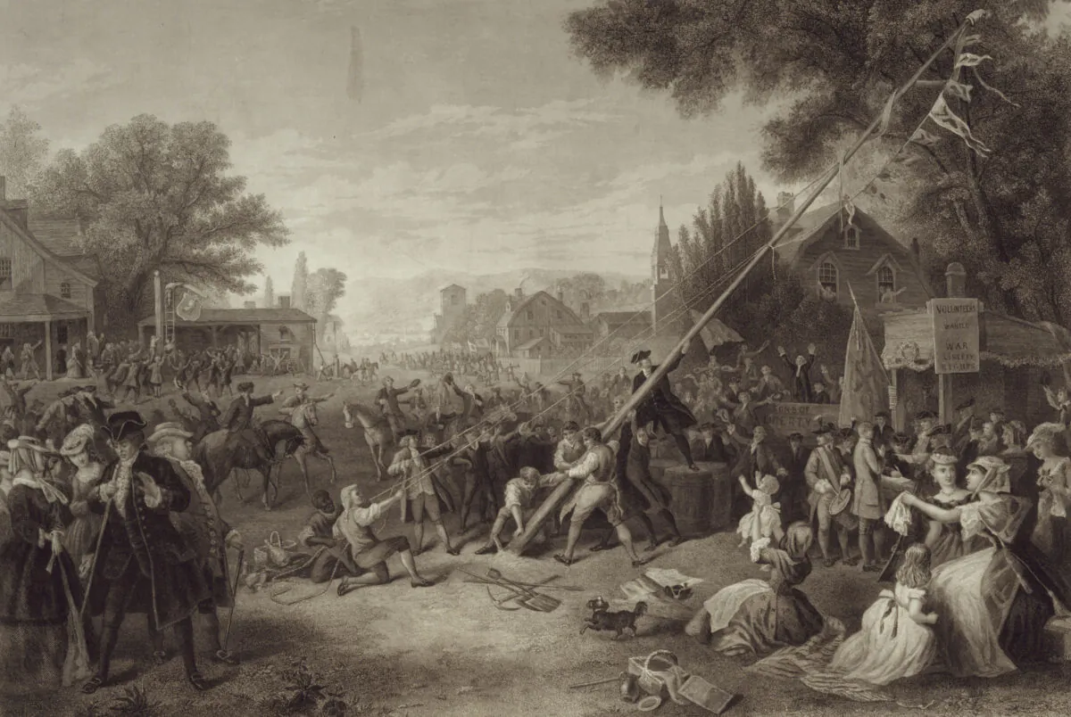 "Raising the Liberty Pole." Painted by F.A. Chapman; engraved by John C. McRae, N.Y. (Library of Congress)