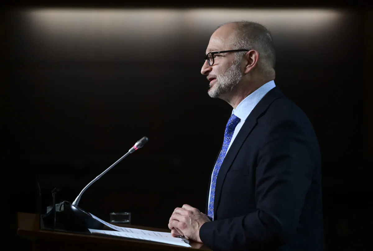 Minister of Justice and Attorney General of Canada David Lametti delivers a statement on Bill C-7 during a media availability on Parliament Hill in Ottawa, Canada, on March 11, 2021. (Sean Kilpatrick/The Canadian Press)