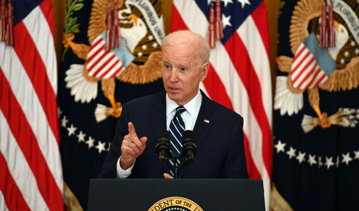 President Joe Biden answers a question during his first press briefing in the East Room of the White House in Washington on March 25, 2021. (Jim Watson/AFP via Getty Images)