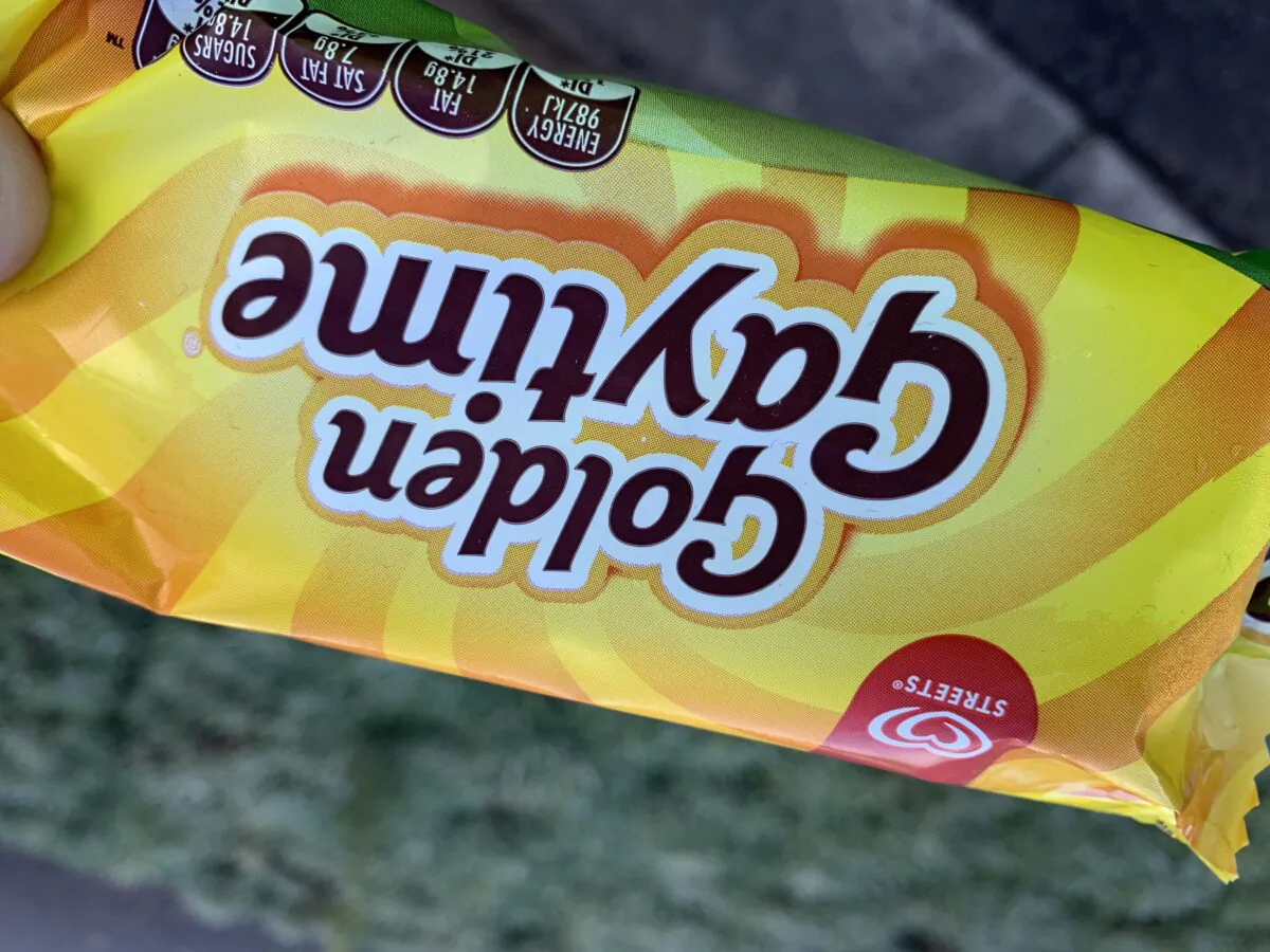 A photo of a Streets Golden Gaytime ice-cream package taken in Melbourne, Australia on March 26, 2021. Streets ice cream has been under pressure recently to change its name following a petition claiming that the brand name was "offensive." (The Epoch Times)