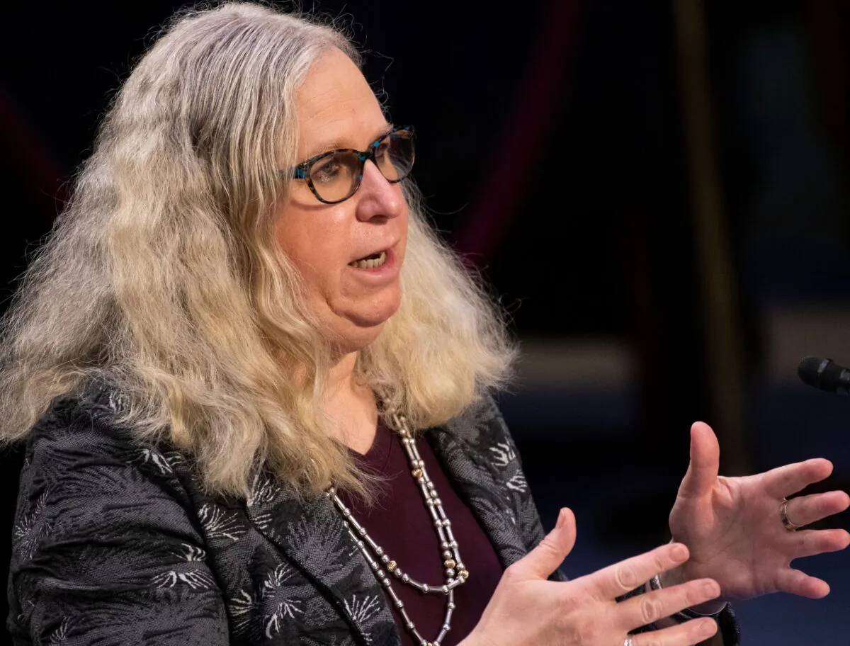 Rachel Levine, nominee for assistant secretary of Health and Human Services, testifies before her confirmation hearing of the Senate Health, Education, Labor, and Pensions committee in Washington on Feb. 25, 2021. (Caroline Brehman/POOL/AFP via Getty Images)
