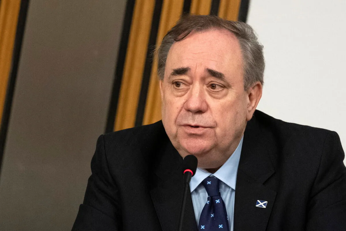 Former Scottish National Party leader and former First Minister of Scotland, Alex Salmond makes his opening statement to The Committee on the Scottish Government Handling of Harassment Complaints at Holyrood, examining the government's handling of harassment allegations against him, in Edinburgh, Scotland, Britain, on Feb. 26, 2021.  (Andy Buchanan/Pool via Reuters)