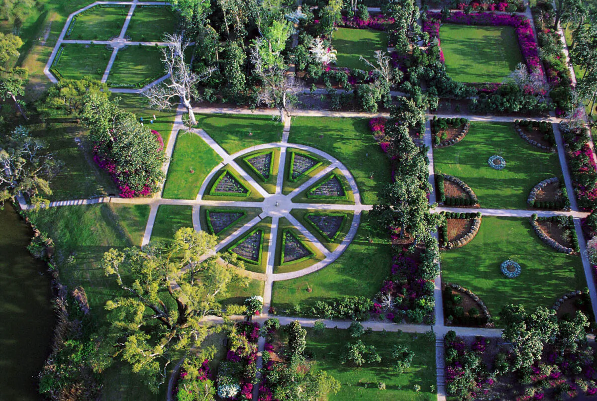 An aerial view of the Rose Garden at Middleton Place. (Courtesy of Middleton Place)