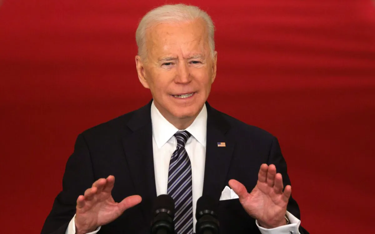 President Joe Biden speaks as he gives a primetime address to the nation from the East Room of the White House in Washington on March 11, 2021. (Alex Wong/Getty Images)