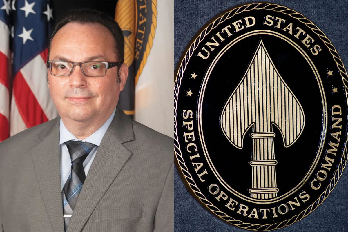 Richard Torres-Estrada, left, in an undated photograph. On right, the USSOCOM logo. (USSOCOM; AFP via Getty Images)