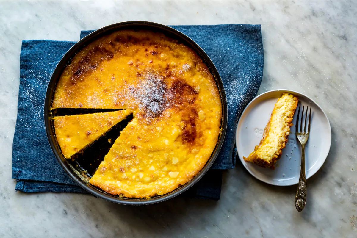 This comforting cake has three layers: caramel on the bottom, which seeps into a layer of rice pudding, finally topped with a wobbling layer of custard. (Giulia Scarpaleggia)