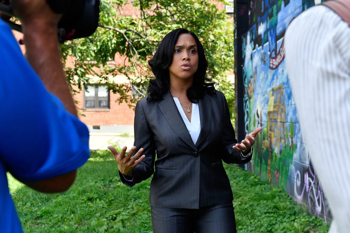 State's Attorney for Baltimore Marilyn Mosby speaks to reporters in Baltimore, Md., on Aug. 24, 2016. (Larry French/Getty Images for BET Networks)