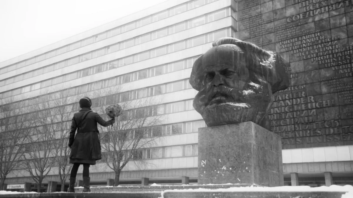 The bust of Karl Marx, known as Karl Marx Monument, is seen in Chemnitz, Germany, in a scene from the documentary "Karl Marx City." (Courtesy of TIFF)