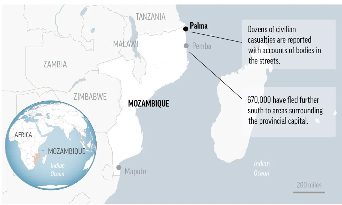 Map locates Palma, Mozambique. (AP Image)