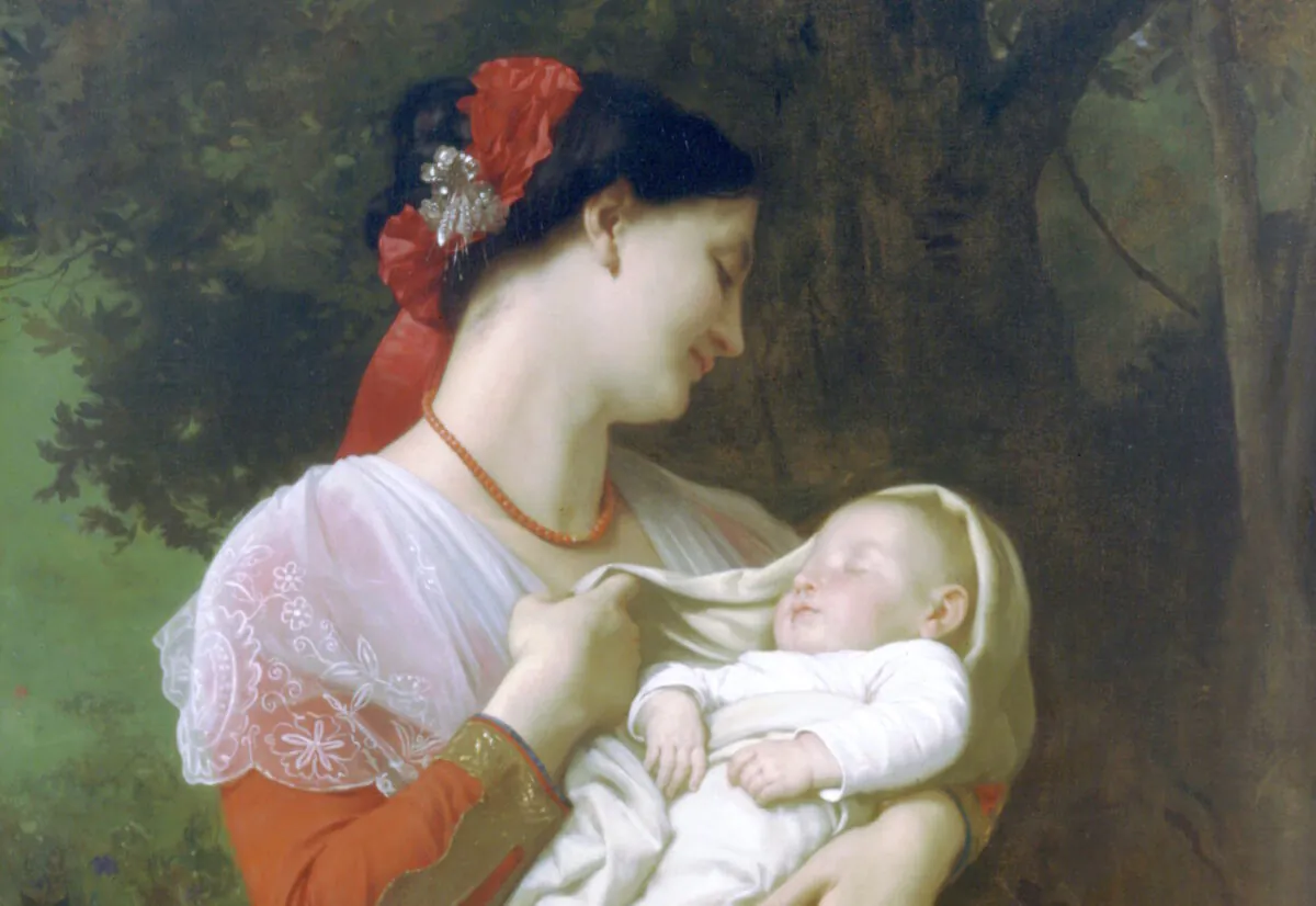 Detail, "Maternal Admiration" by William-Adolphe Bouguereau, 1869. (Public domain)