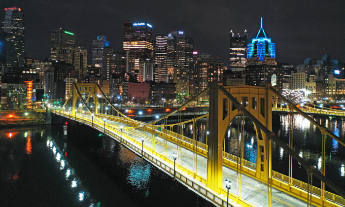 The Rachel Carson Bridge over the Allegheny River in downtown Pittsburgh is shown on Nov. 26, 2020. (Gene J. Puskar/AP Photo)