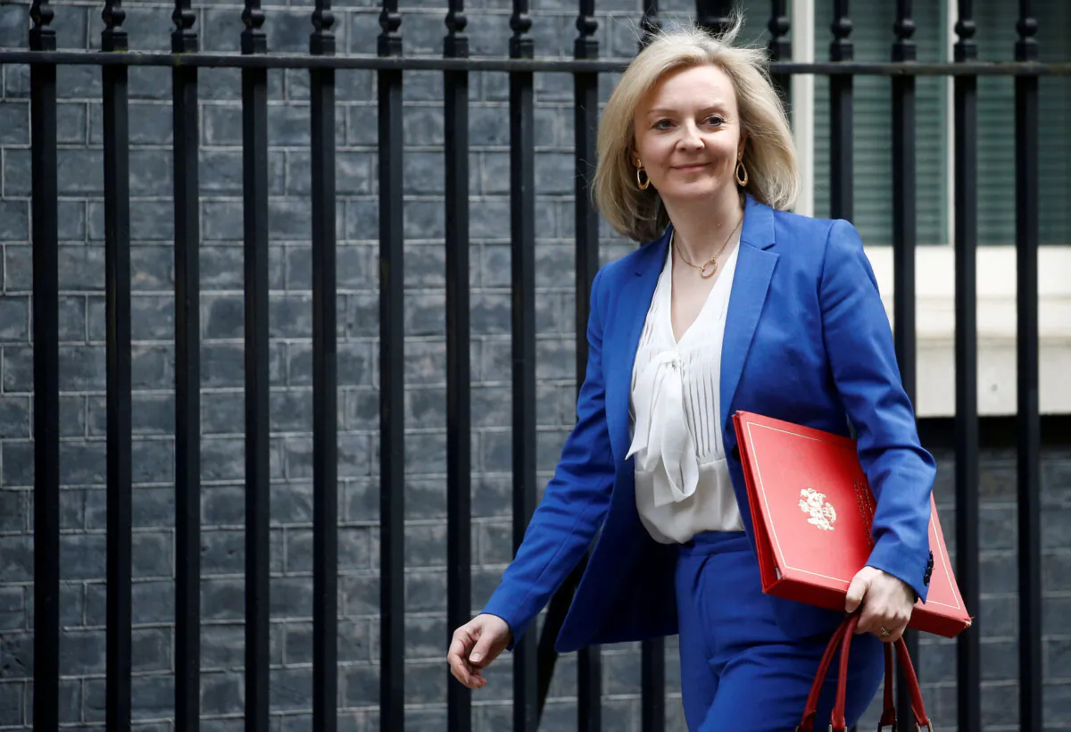 Britain's Secretary of State of International Trade and Minister for Women and Equalities Liz Truss is seen outside Downing Street, in London, Britain, on March 17, 2020. (Henry Nicholls/Reuters)