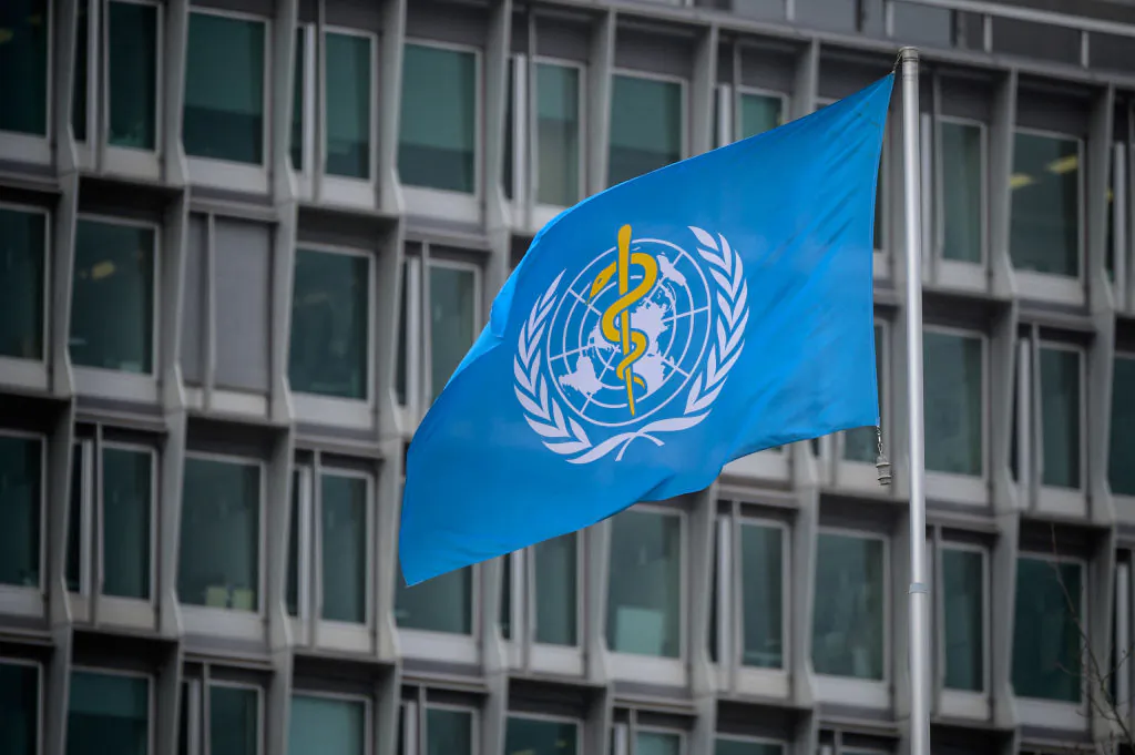 The flag of the World Health Organization (WHO) at their headquarters in Geneva amid the COVID-19 coronavirus outbreak on March 5, 2021. (Fabrice Coffrini/AFP via Getty Images)