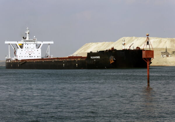 ship sailing through Suez Canal