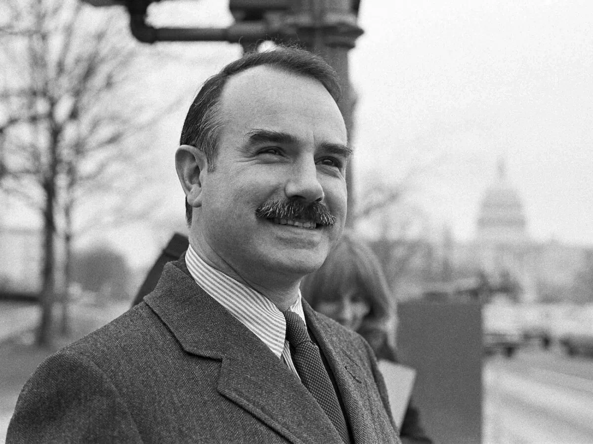 Watergate figure G. Gordon Liddy is seen in Washington, Jan. 16, 1973, during a break in his trial. (AP Photo/William A. Smith)