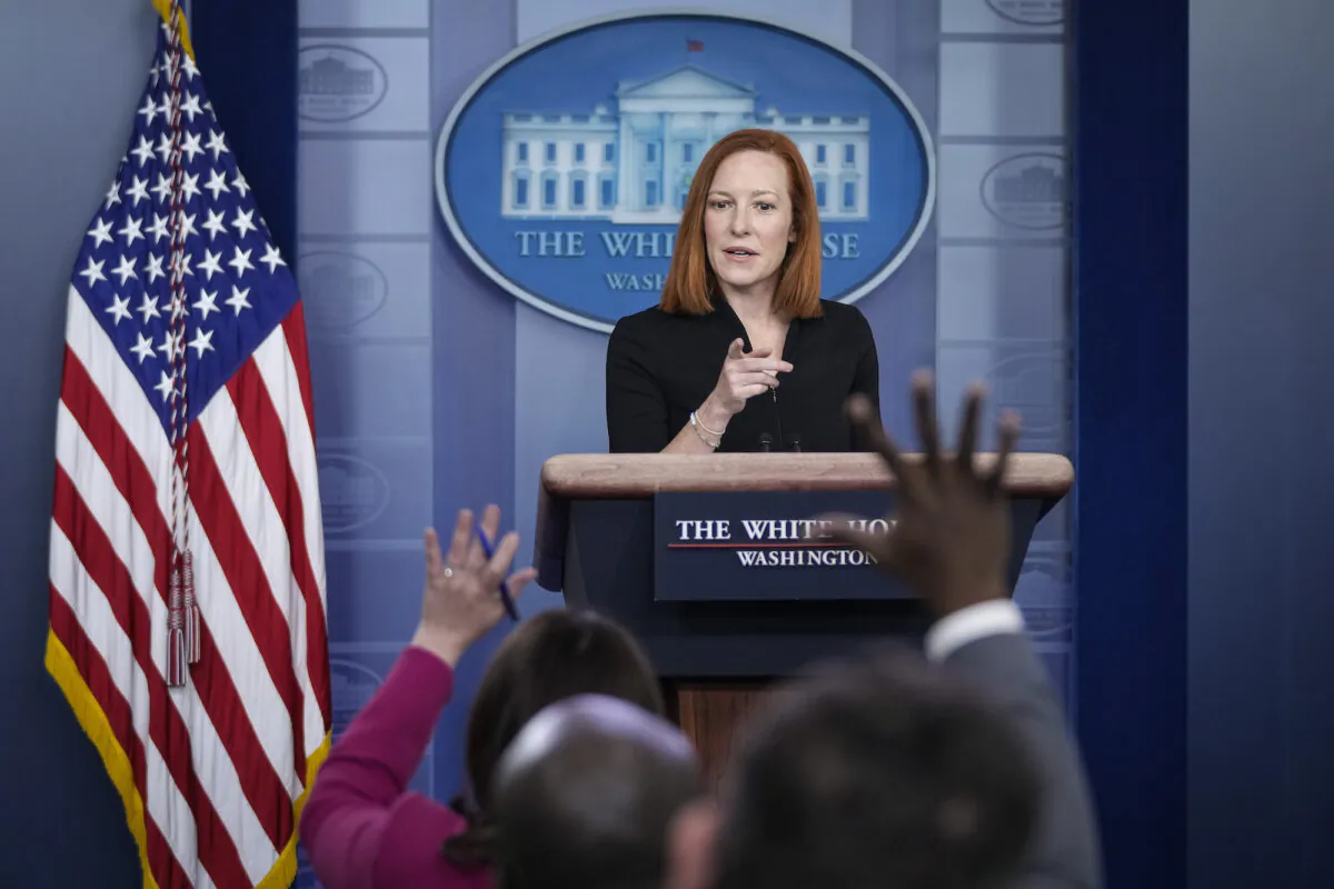 White House Press Secretary Jen Psaki speaks during the daily press briefing at the White House on Mar. 30, 2021.  (Drew Angerer/Getty Images)