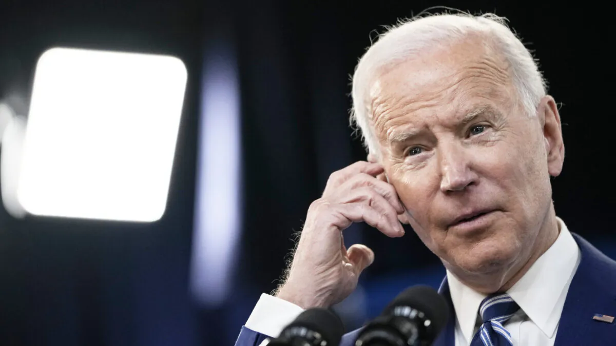 President Joe Biden delivers remarks on the COVID-19 response and the state of vaccinations in the South Court Auditorium at the White House complex in Washington on March 29, 2021. (Drew Angerer/Getty Images)