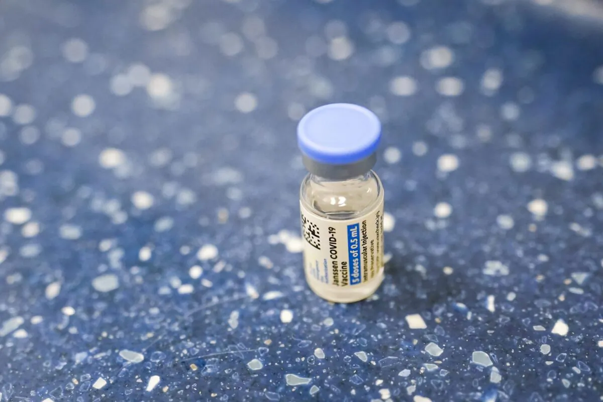 A vial with the Johnson & Johnson's one-dose COVID-19 vaccine is seen at the Vaxmobile, at the Uniondale Hempstead Senior Center, in Uniondale, N.Y., on March 31, 2021. (Mary Altaffer/AP Photo)
