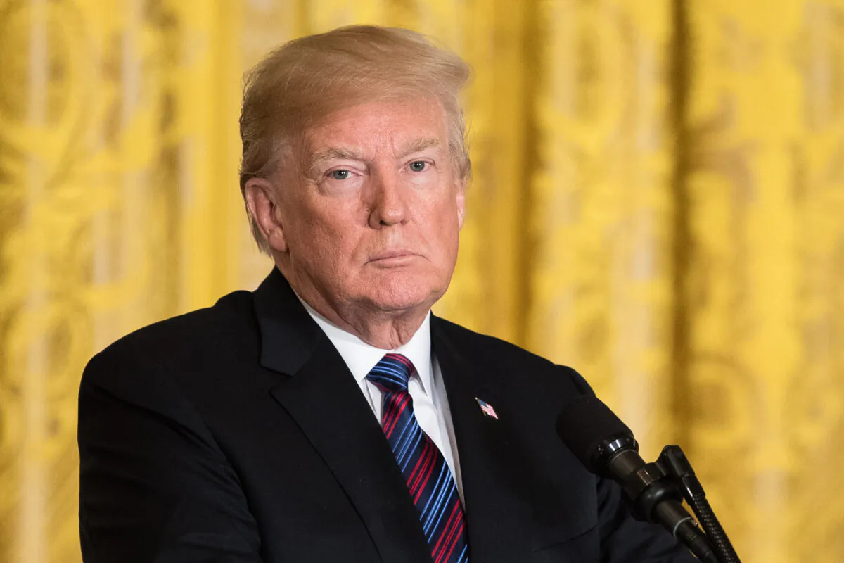 President Donald Trump holds a press conference at the White House in Washington on April 3, 2018. (Samira Bouaou/The Epoch Times)