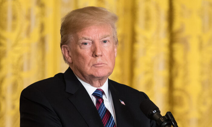 President Donald Trump holds a press conference at the White House in Washington on April 3, 2018. (Samira Bouaou/The Epoch Times)