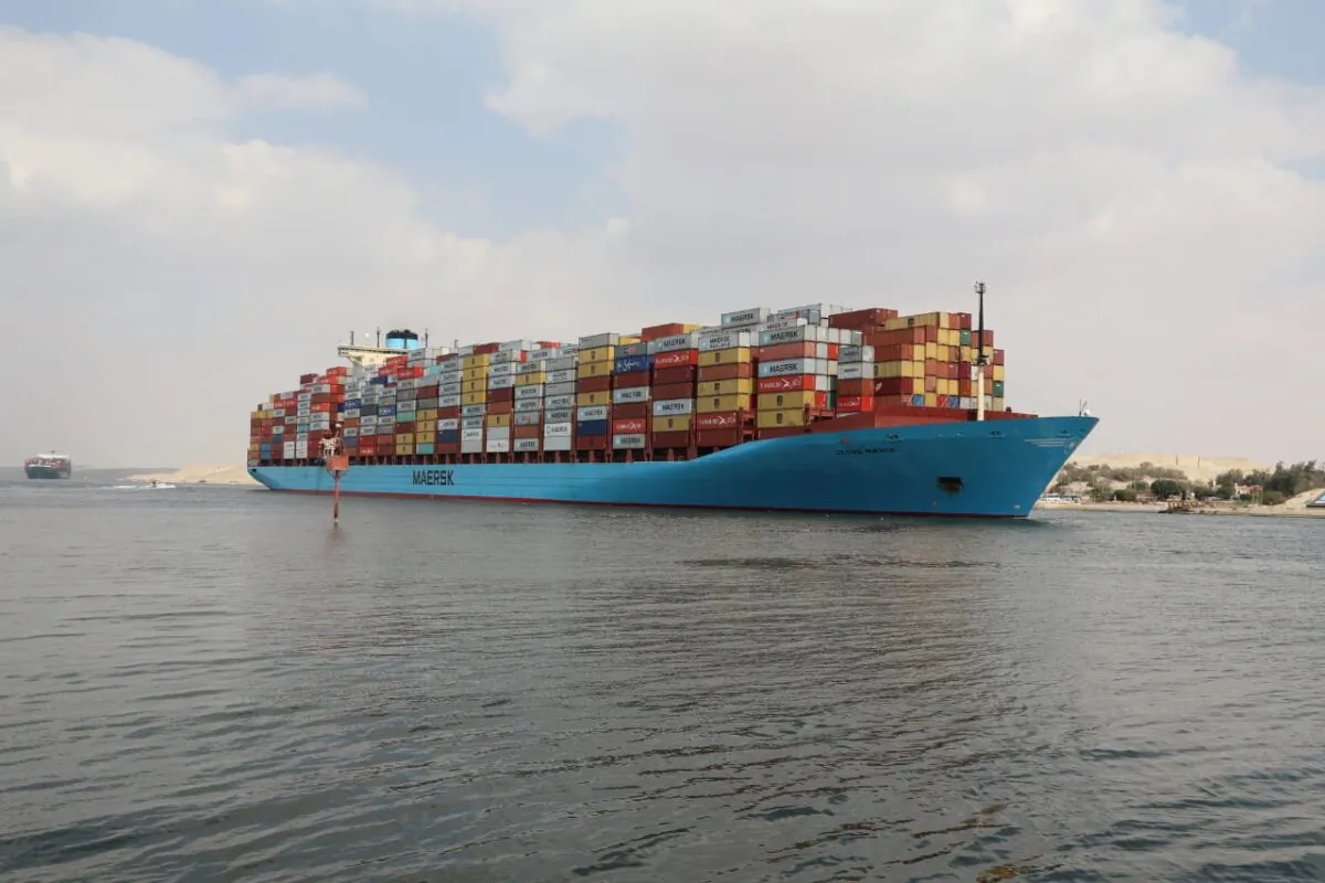 A container ship sails at the Suez Canal, in Ismailia, Egypt, on March 31, 2021. (Suez Canal Authority/Handout via Reuters)