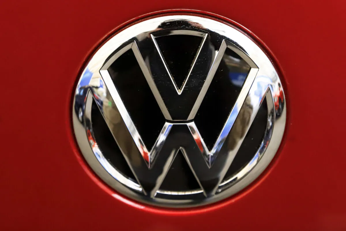 The Volkswagen logo on an automobile at the 2019 Pittsburgh International Auto Show in Pittsburgh on Feb. 14, 2019. (Gene J. Puskar/AP Photo)