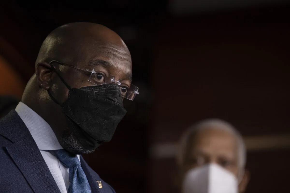 Sen. Raphael Warnock (D-Ga.) speaks during a press conference in Washington on March 10, 2021. (Tasos Katopodis/Getty Images)