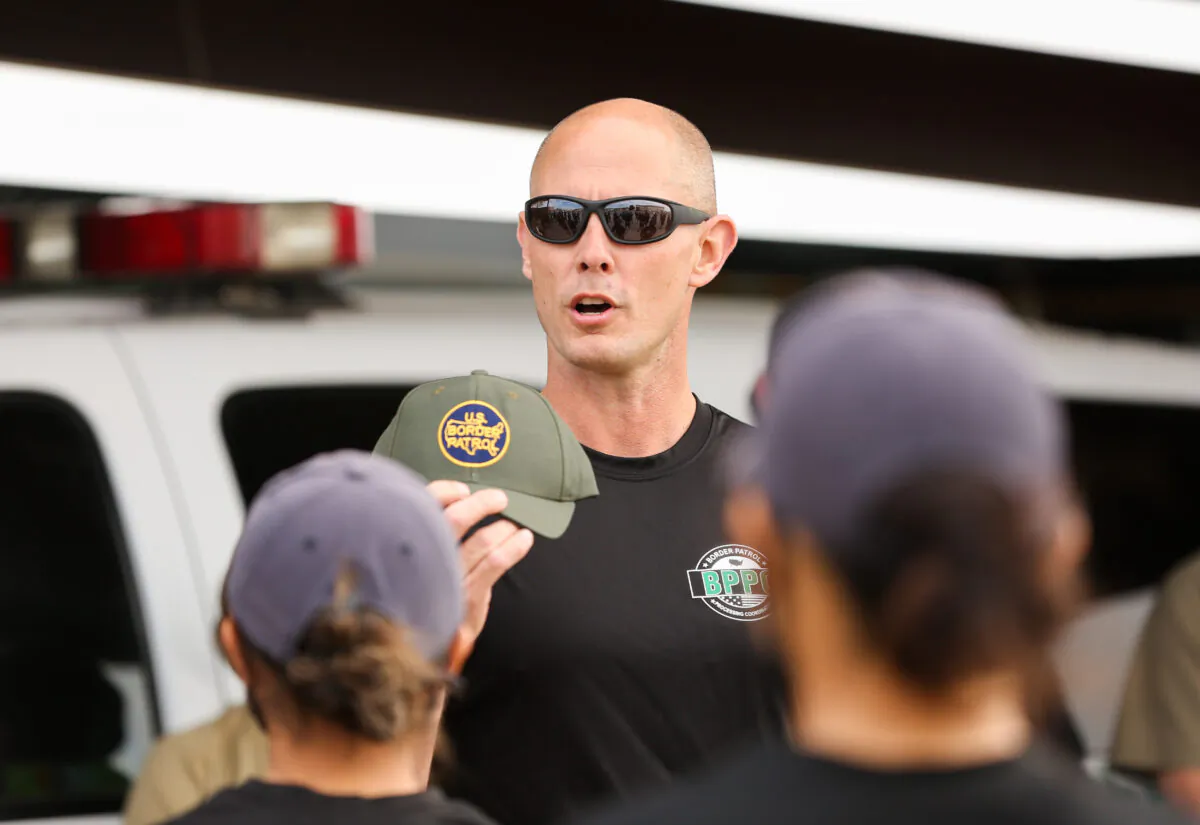 Chief Border Patrol agent Jason Owens speaks to Border Patrol Processing Coordinator trainees at the Border Patrol training facility in Artesia, New Mexico, on April 1, 2021. (Charlotte Cuthbertson/The Epoch Times)