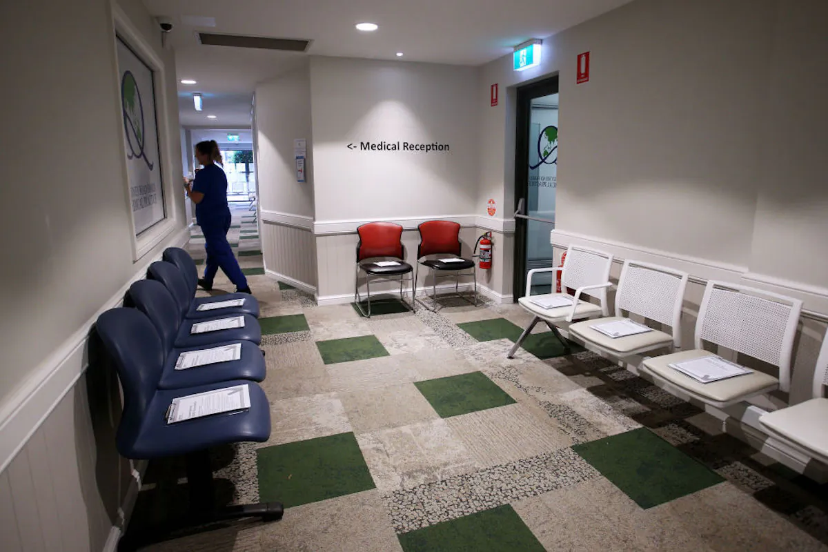 The COVID-19 vaccine clinic waiting room is prepared for the arrival of clients at Sydney Road Family Medical Practice in Sydney, Australia, on March 23, 2021. (Lisa Maree Williams/Getty Images)