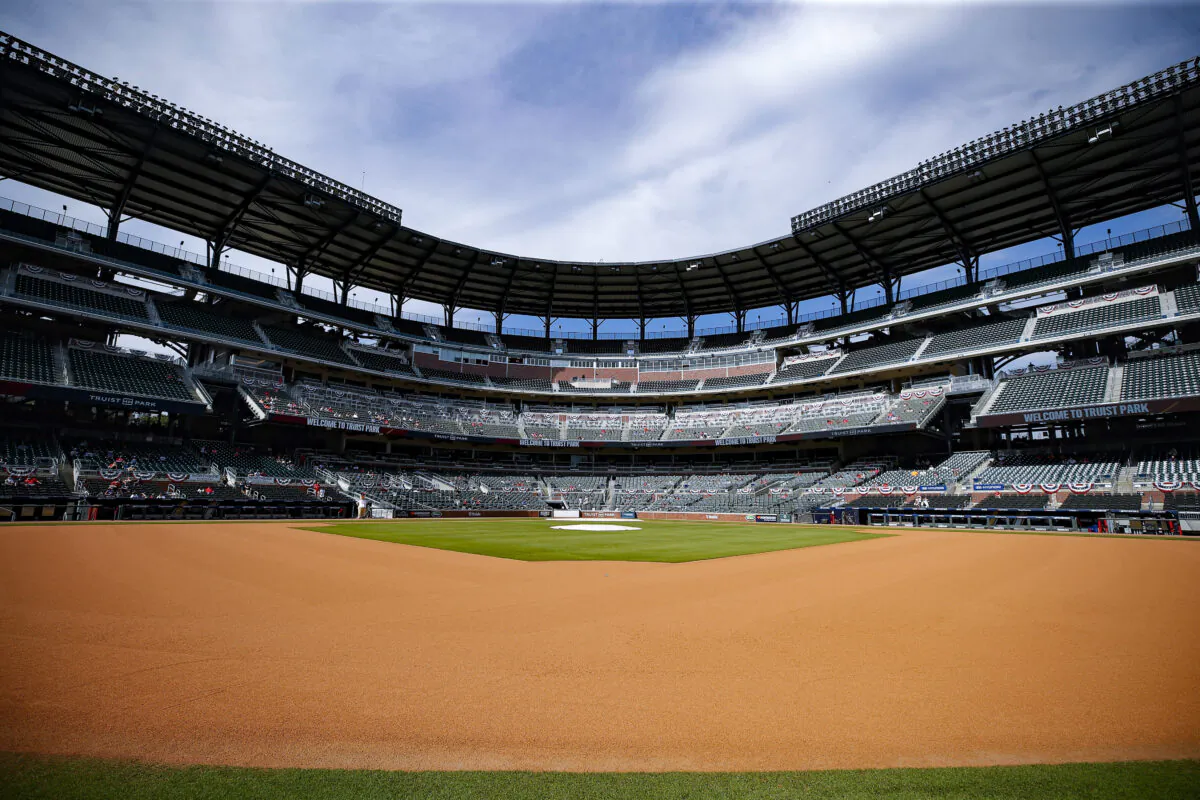 Atlanta Braves fans watch game 3 of the National League Division Series between the Miami Marlins and Atlanta Braves at Truist Park in Atlanta, Ga., on Oct. 8, 2020. (Todd Kirkland/Getty Images)