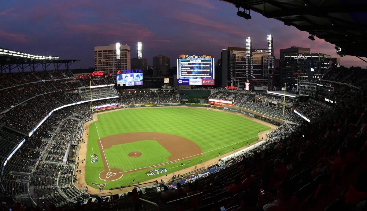Ground crews prepare the field at SunTrust Park in Atlanta, Ga., on Oct. 7, 2018. (John Amis/AP Photo)