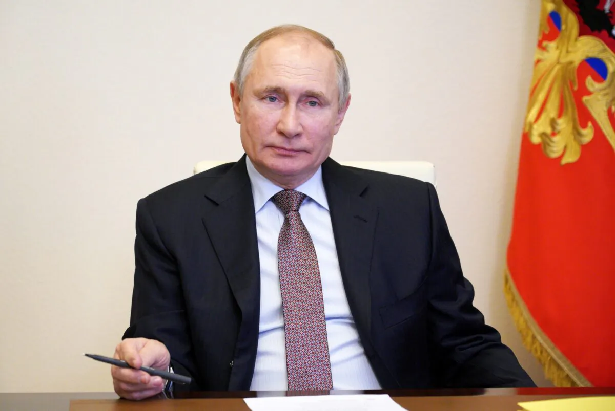Russian President Vladimir Putin at the Novo-Ogaryovo state residence outside Moscow on March 31, 2021. (Sputnik/Alexei Druzhinin/Kremlin via Reuters)