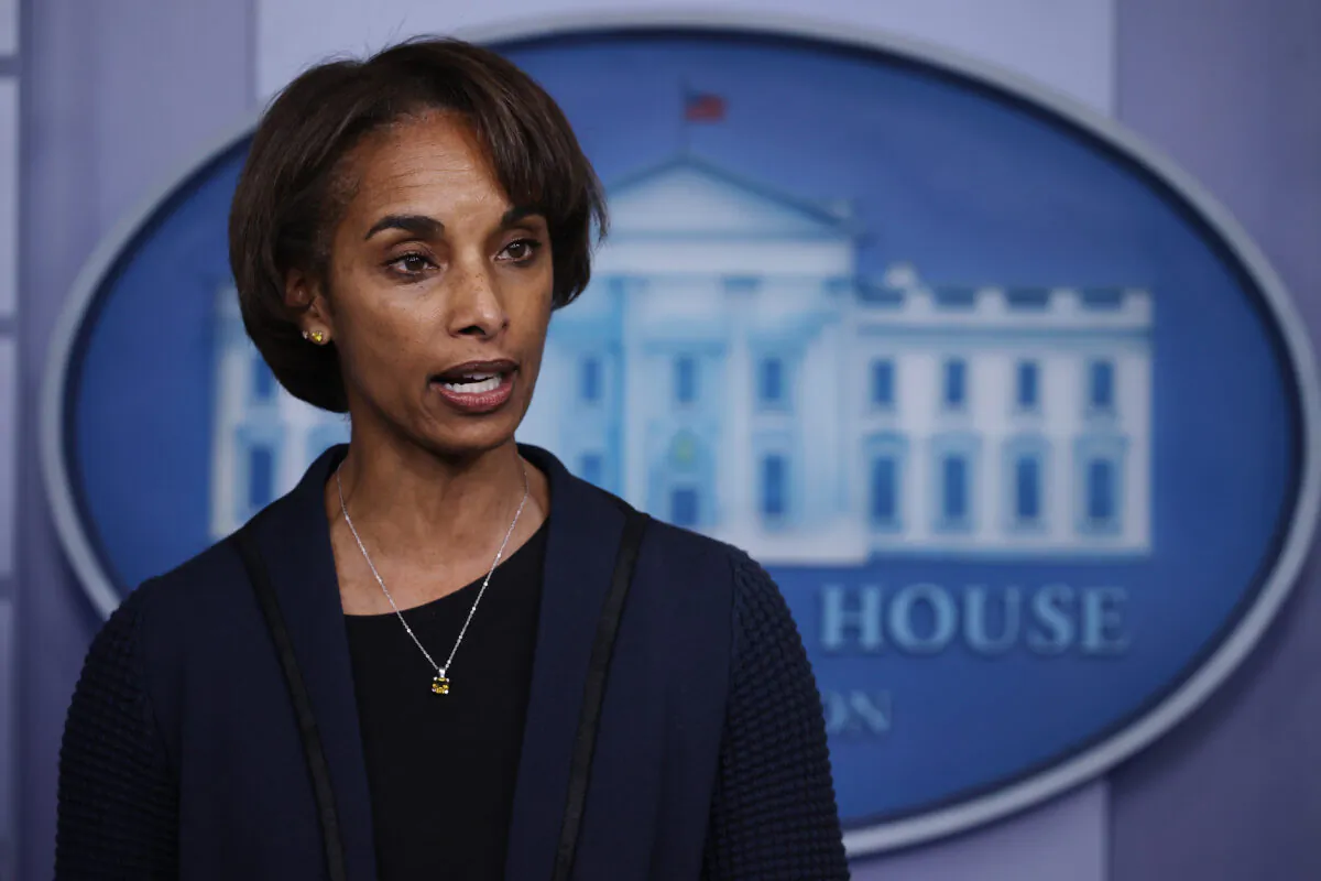 Council of Economic Advisers Chair Cecilia Rouse talks with reporters at the White House in Washington on March 24, 2021. (Chip Somodevilla/Getty Images)