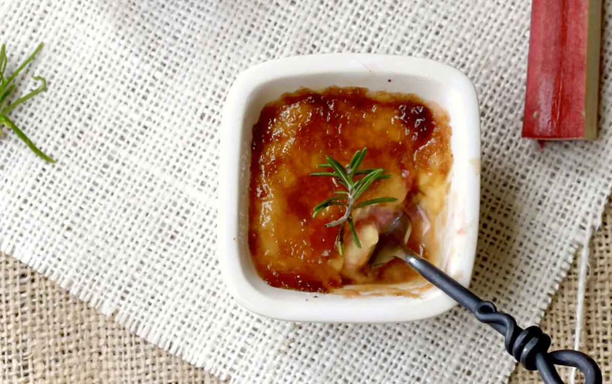 Rhubarb and rosemary add a surprising spring twist to this elegant dessert. (Lynda Balslev for Tastefood)