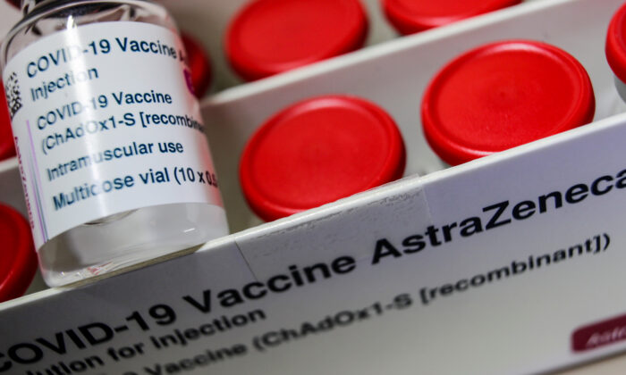 A vial with the AstraZeneca's COVID-19 vaccine is pictured in Berlin, Germany, on March 16, 2021. (Hannibal Hanschke/Reuters)