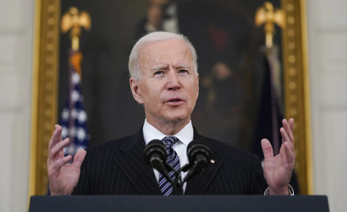 President Joe Biden delivers remarks about vaccinations, in the State Dining Room of the White House in Washington on April 6, 2021. (Evan Vucci/AP Photo)