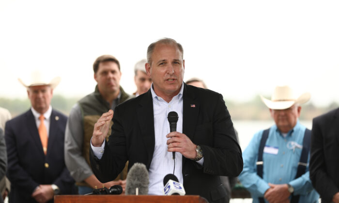 Mark Morgan, former acting CBP commissioner, at a press conference in Anzalduas Park in Mission, Texas, on March 30. 2021. (Charlotte Cuthbertson/The Epoch Times)