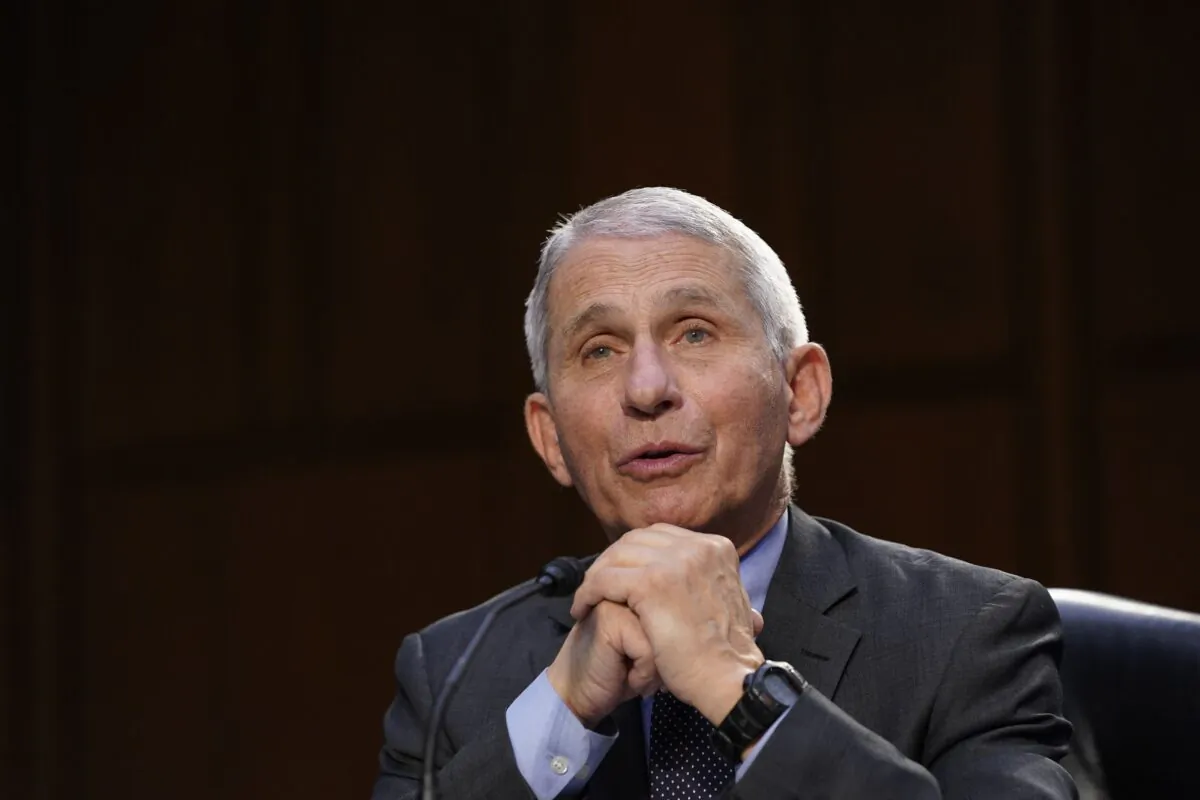 Dr. Anthony Fauci, head of the National Institute of Allergy and Infectious Diseases, speaks to members of Congress during a hearing in Washington on March 18, 2021. (Susan Walsh/Pool/AFP via Getty Images)