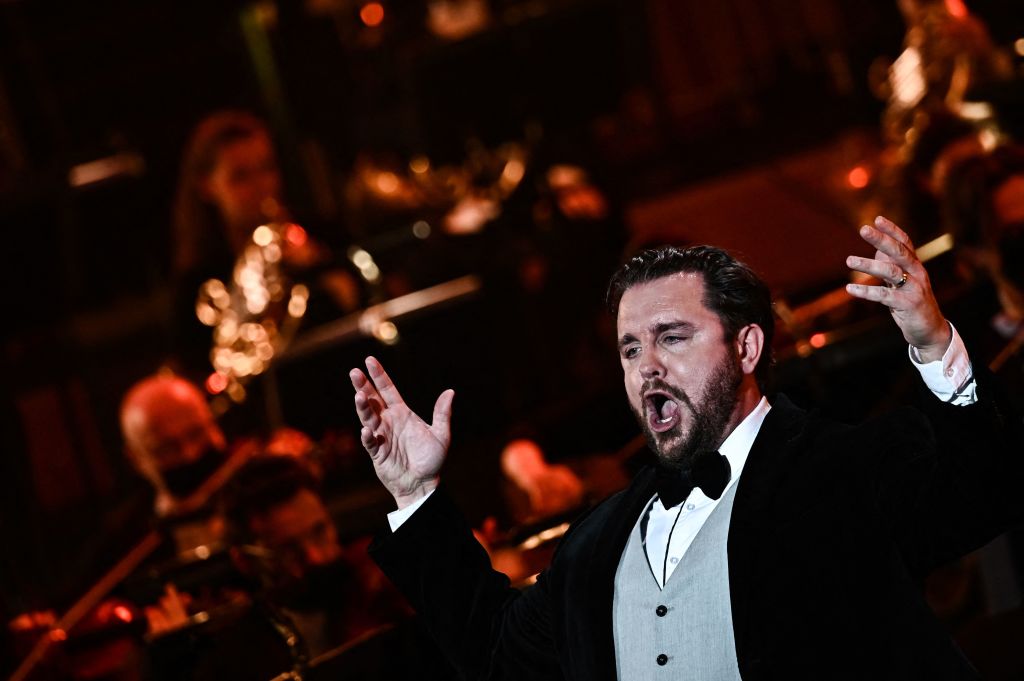 Live music is better than  virtual music. Here's why. U.S. opera singer Michael Spyres performs during the 2021 annual French classical music awards ceremony, Victoires de la Musique Classique, at the Auditorium venue, in Lyon, France. (JEFF PACHOUD/AFP via Getty Images)