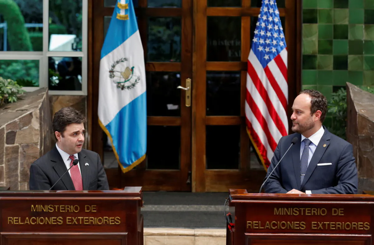 President Joe Biden's special envoy for the Northern Triangle Ricardo Zúñiga holds a news conference with Guatemalan Foreign Minister Pedro Brolo, in Guatemala City, Guatemala, on April 6, 2021. (Luis Echeverria/Reuters)